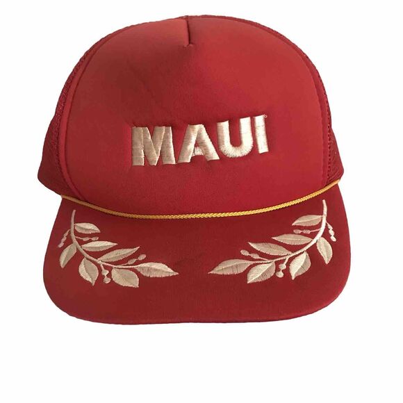 VTG Hawaii Maui Trucker Hat Red White Snapback Embroidered Leaf Foam Mesh Rope - Picture 1 of 9